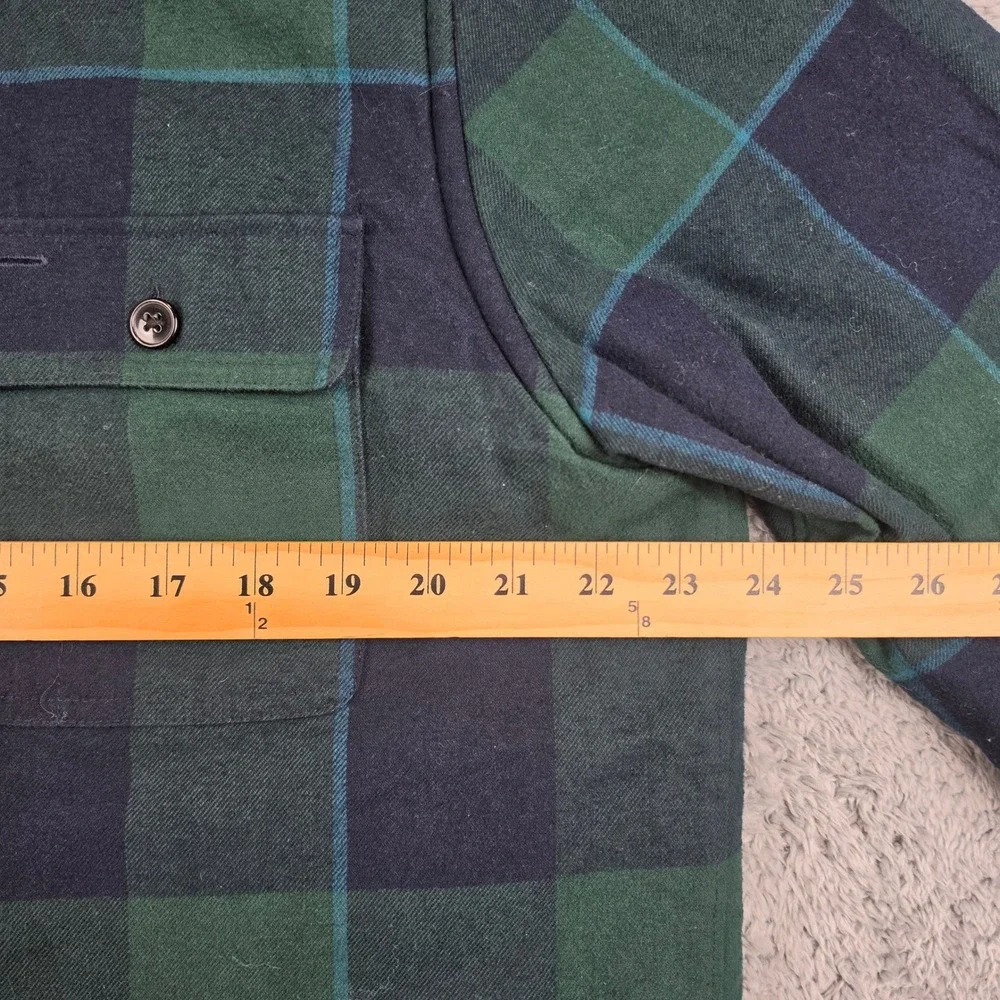 J Crew Shirt Sherpa Jacket Mens Large Green Blue Plaid Lined Flannel Shacket